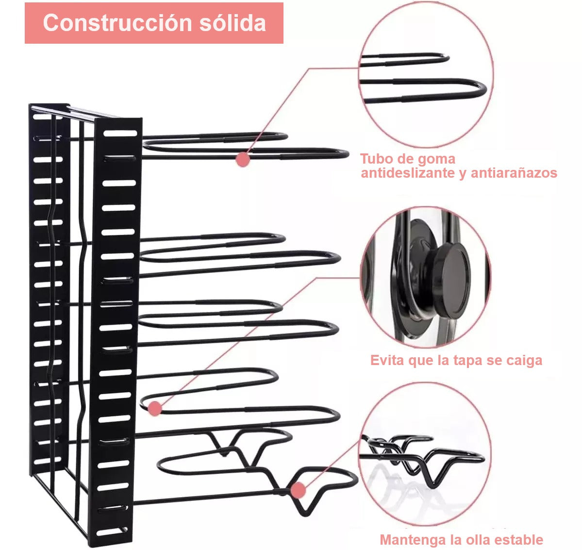 ESTANTE ORGANIZADOR DE OLLAS DE 8 NIVELES, 3 FUNCIONES EN 1